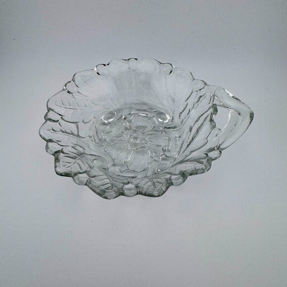 Vintage Indiana Glass Clear Wild Rose 4 1/2" Handled Berry Bowl Retro Kitchen - Picture 1 of 7
